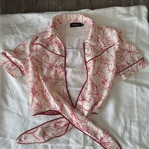 Etiquette Clothiers Red and Cream Floral Top